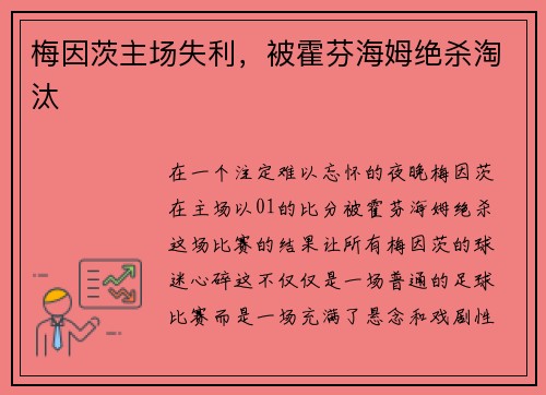 梅因茨主场失利，被霍芬海姆绝杀淘汰