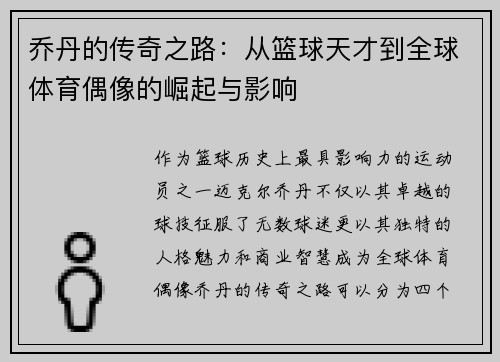 乔丹的传奇之路：从篮球天才到全球体育偶像的崛起与影响