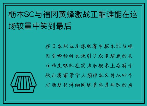 枥木SC与福冈黄蜂激战正酣谁能在这场较量中笑到最后