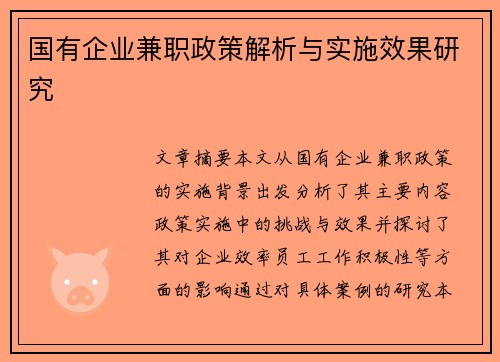 国有企业兼职政策解析与实施效果研究