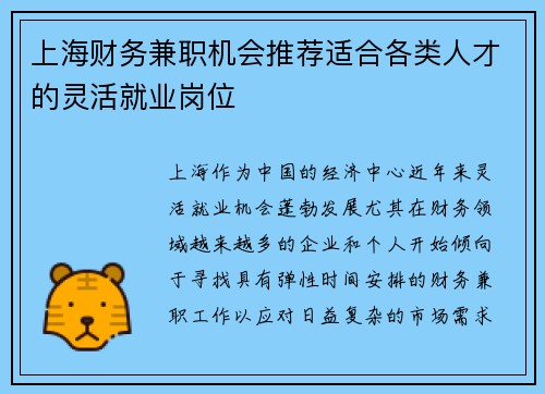 上海财务兼职机会推荐适合各类人才的灵活就业岗位