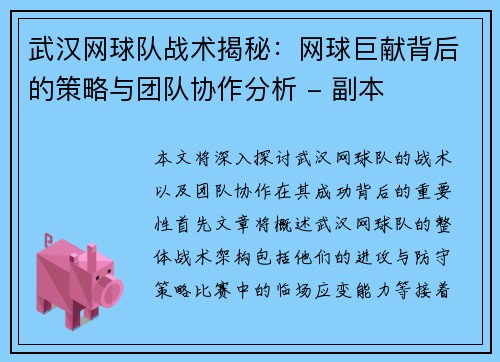 武汉网球队战术揭秘：网球巨献背后的策略与团队协作分析 - 副本